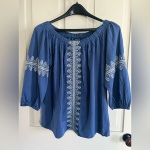 Chaps Blue Embroidered Peasant Blouse